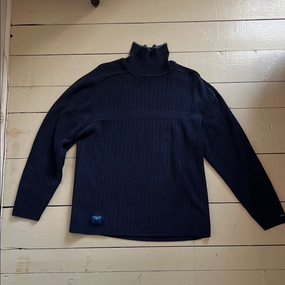 Point Zero Blue Turtleneck Sweater with Textured Knit
